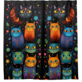 Blauwe katten douchegordijn (Voorkant)