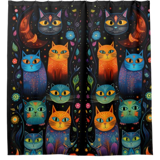 Blauwe katten douchegordijn (Voorkant)