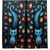 Blauwe katten douchegordijn (Voorkant)