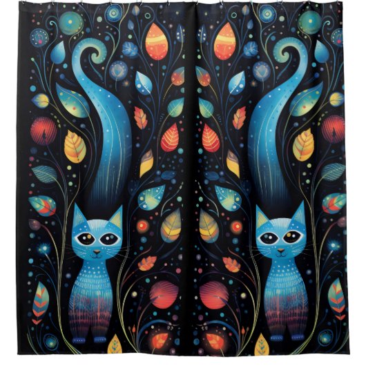 Blauwe katten douchegordijn (Voorkant)