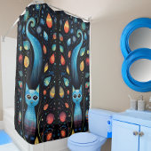 Blauwe katten douchegordijn