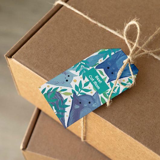 Blauwe katten en takken Beste kat moeder Cadeaulabel