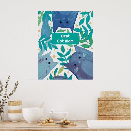 Blauwe katten en takken Beste kat moeder Poster (Keuken)