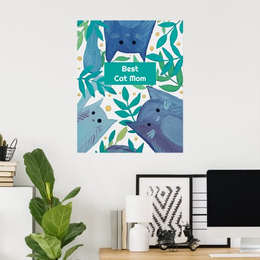 Blauwe katten en takken Beste kat moeder Poster (Thuiskantoor)