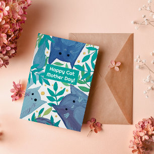 Blauwe katten en takken Happy cat moederdag Feestdagenkaart
