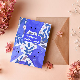 Blauwe katten en takken Happy cat moederdag Holi Feestdagenkaart
