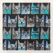 Blauwe katten glazen onderzetter (Voorkant)