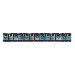 Blauwe katten grosgrain lint
