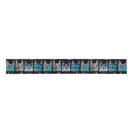 Blauwe katten grosgrain lint (Voorkant)