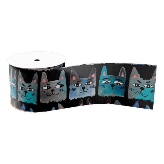 Blauwe katten grosgrain lint (Spoel)