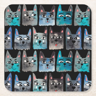 Blauwe katten kartonnen onderzetters