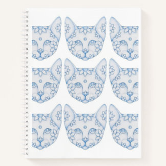 Blauwe katten met bloemen schetsboek spiraalnotiti notitieboek