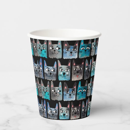 Blauwe katten papieren bekers (Voorkant)