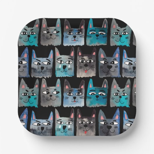 Blauwe katten papieren bordje (Voorkant)