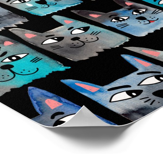 Blauwe katten poster (Hoek)