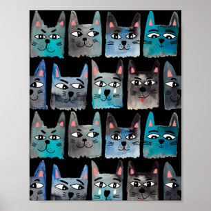 Blauwe katten poster