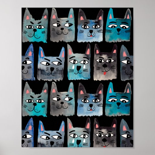 Blauwe katten poster (Voorkant)