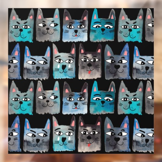 Blauwe katten raamsticker (Vel 2)