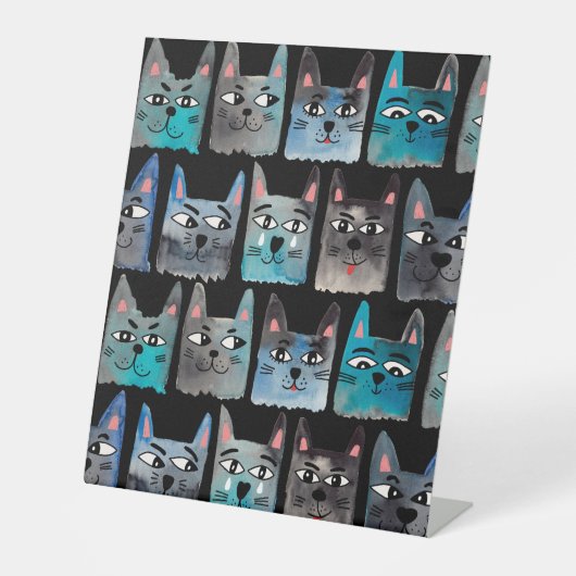 Blauwe katten reclamebord met voetstuk (Voorkant)