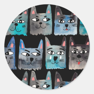 Blauwe katten ronde sticker
