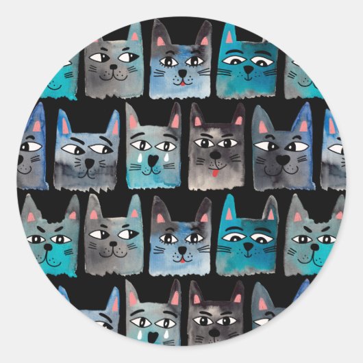 Blauwe katten ronde sticker (Voorkant)