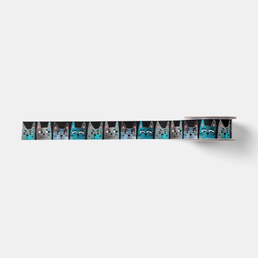 Blauwe katten satijnen lint (Voorkant)