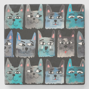 Blauwe katten stenen onderzetter