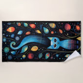 Blauwe katten strandlaken (Voorkant)