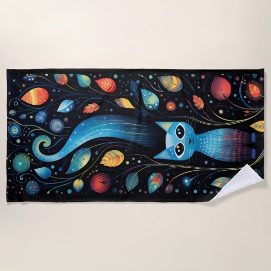 Blauwe katten strandlaken (Voorkant)