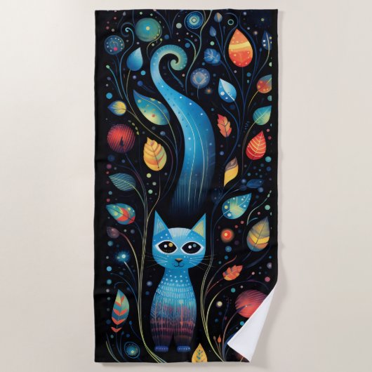 Blauwe katten strandlaken (Voorkant)