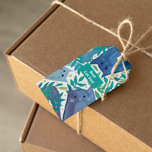 Blauwe katten & takken Beste kattenvader Cadeaulabel