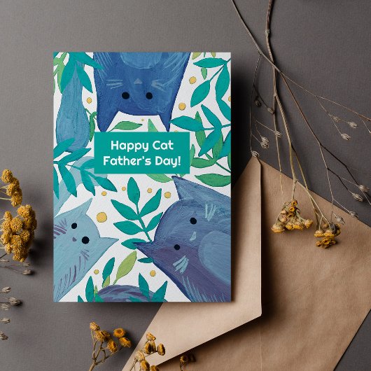 Blauwe katten & takken Gelukkige vaderdag voor kat Feestdagenkaart
