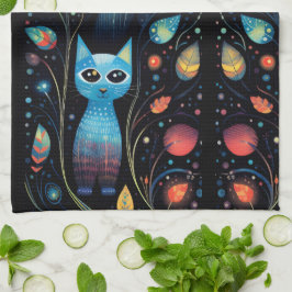 Blauwe katten theedoek