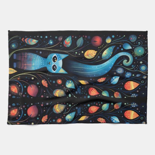 Blauwe katten theedoek (Horizontaal)