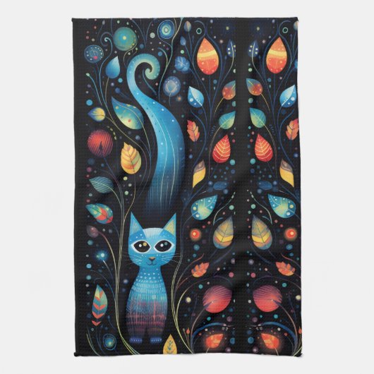 Blauwe katten theedoek (Verticaal)