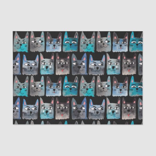 Blauwe katten tissuepapier (Voorkant)