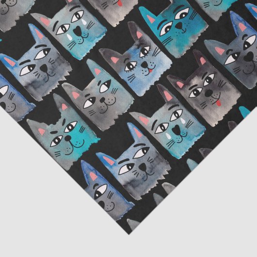 Blauwe katten tissuepapier (Detail)