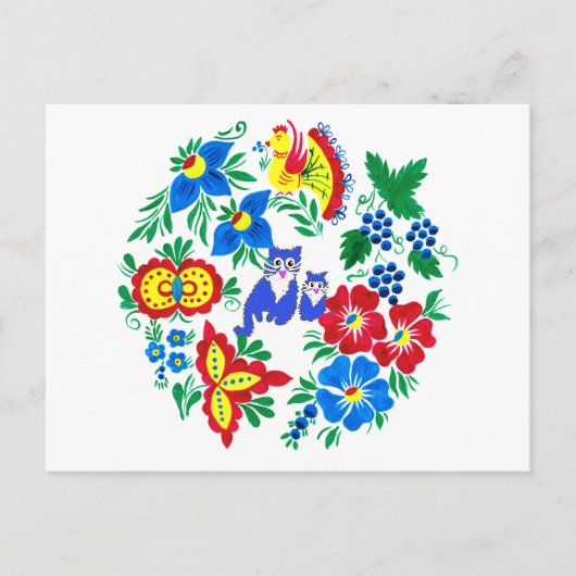 Blauwe katten, volkskunst briefkaart (Voorkant)