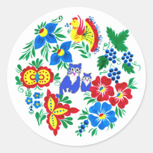 Blauwe katten, volkskunst   ronde sticker