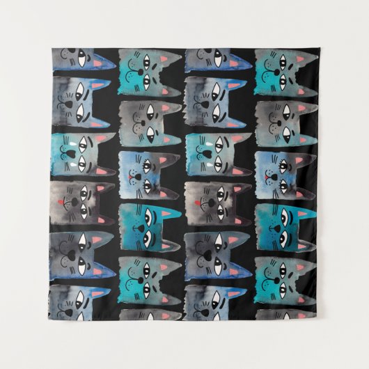 Blauwe katten wandkleed (Voorkant (horizontaal))