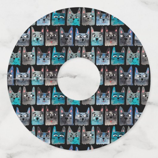 Blauwe katten wijnglaslabel (Voorkant)