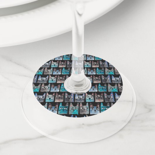 Blauwe katten wijnglaslabel (Dichtbij)