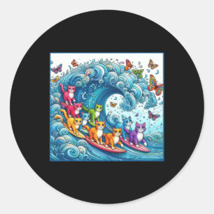 Blauwe katten zwaaien voor Kamala Funny Cat Lady Ronde Sticker