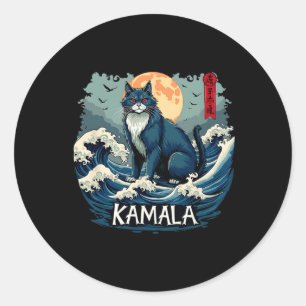 Blauwe katten zwaaien voor kamala grappig ronde sticker