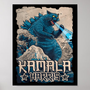 Blauwe katten zwaaien voor Kamala Harris Japanse k Poster