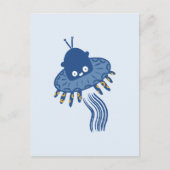 Blauwe Kawaii octopus ufo Briefkaart (Voorkant)