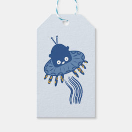 Blauwe Kawaii octopus ufo Cadeaulabel