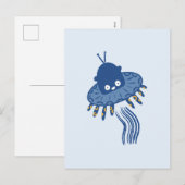 Blauwe Kawaii octopus ufo Feestdagenkaart (Voorkant / Achterkant)