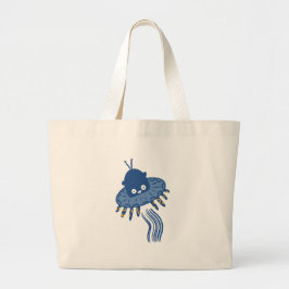 Blauwe Kawaii octopus ufo Grote Tote Bag