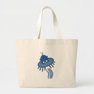 Blauwe Kawaii octopus ufo Grote Tote Bag